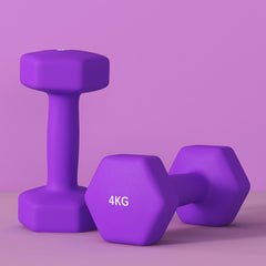 PURE 2 x 4kg Hexagonal Dumbbells Weights Set with Non-Slip Grip for Home Gym Workout, Purple