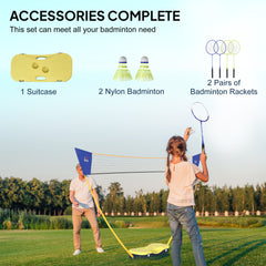 PURE 2.8m Portable Folding Badminton Net Set with 4 Badminton Rackets and 2 Nylon Shuttlecocks, for Adults Kids Indoor Outdoor Exercise Training