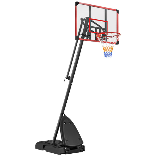 PURE 2.4-2.9m Adjustable Basketball Hoop and Stand with Weighted Base, Portable on Wheels, Red