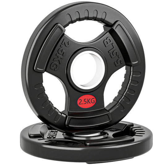 PURE Olympic Weight Plates, 2"/5cm Weight Disc Pair with Tri-Grips, 2 x 2.5kg Dumbbell Plates for Weightlifting and Strength Training Home Gym Fitness Workout, Black