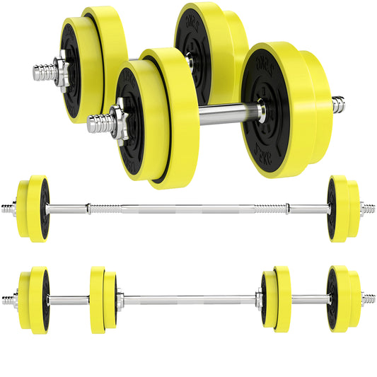 PURE 20KGS 2-In-1 Dumbbell & Barbell Adjustable Set Strength Muscle Exercise Fitness Plate Bar Clamp Rod Home Gym Sports Area, Yellow