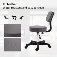 PURE Beautician's Swivel Salon Chair w/ Padded Seat Back 5 Wheels Adjustable Height Salon Hairdressers Tattoo Spa Rolling Cushion Professional 35cm Grey