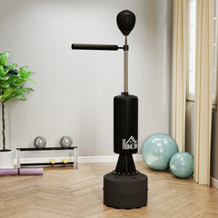PURE 155-205cm 3-IN-1 Freestanding Boxing Punching Bag Stand, Boxing Speed Trainer with Rotating Flexible Arm, Speed Ball, Fillable Base, Black