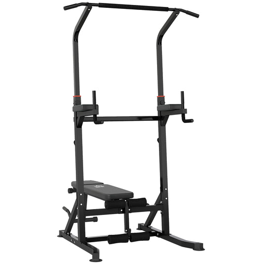 PURE Pull Up Station with Adjustable Weight Bench, Dip Station and Barbell Rack, Multi-Function Power Tower Free Standing Pull Up Bar for Home Gym