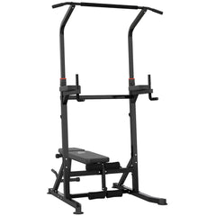 PURE Pull Up Station with Adjustable Weight Bench, Dip Station and Barbell Rack, Multi-Function Power Tower Free Standing Pull Up Bar for Home Gym