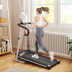 PURE Folding Treadmill with Incline, Walking Pad Treadmill for Home, 1-10km/h Under Desk Running Machine with LCD Display and Wheels, No Assembly, Grey