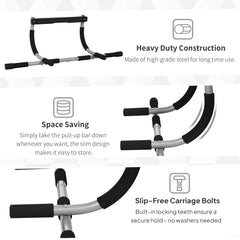 PURE Pull-Up Bar for Doorway, Home Fitness Door Horizontal Push up Bar for Indoor Gym Upper Body Workout, Grey