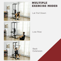 Pull Up Station with Adjustable Seat, Power Tower for Chin up and Lat Pulldown Exercises, Multi-Function Fitness Equipment with Flip-Up Footplate, for Home Gym, Black