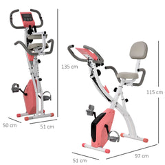 PURE 2-in-1 Folding Exercise Bike with 8-Level Magnetic Resistance, Arm Resistance Band, Pulse Sensor, Pink