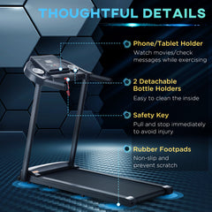 1.5HP Treadmill, 12km/h Electric 1.5HP Motorised Running Machine, w/ 12 Programs, LED Display, for Home Gym Indoor Fitness