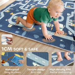 PURE Foldable Baby Play Mat, Baby Playpen, Reversible Foam Playmat, Floor Mats for Toddlers, Traffic and Grey Diamond Theme