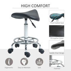 PURE Salon Saddle Stool, Rolling Saddle Chair for Massage, Spa, Clinic, Beauty, Hairdressing and Tattoo, Black