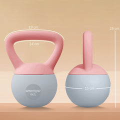 PURE 4KG Soft Kettlebell, Kettlebell with Non-Slip Handle for Home Gym, Weight Lifting, Strength Training, Pink/Grey
