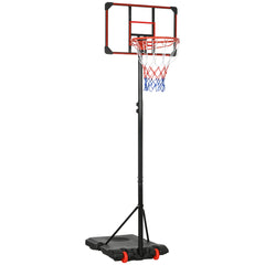 PURE Height Adjustable Basketball Hoop and Stand with Firm Backboard and Weighted Base, Portable on Wheels, Red