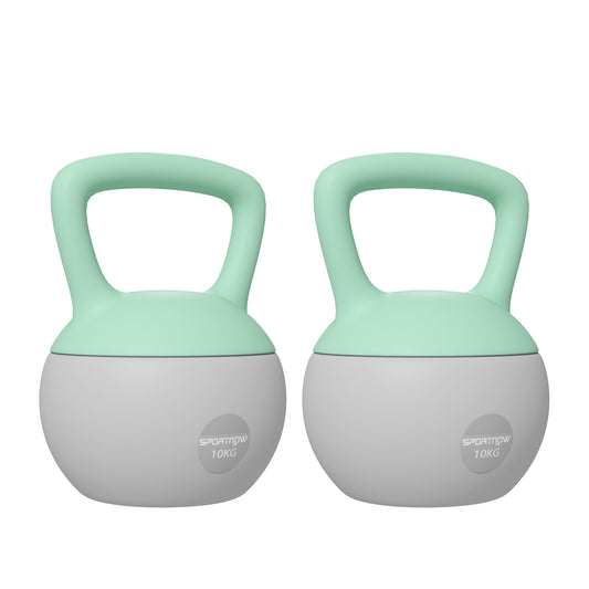 PURE 2 x 10kg Soft Kettlebell, Kettle Bell with Non-Slip Handle, for Home Gym, Strength Training, Cardio - Grey and Green