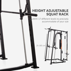 PURE 3-in-1 Smith Machine with Dual Cable Pulley System, Chest Press Station, 17-Level Squat Rack and Barbell Bar