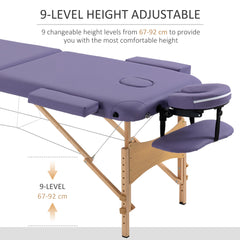PURE Portable Massage Bed, Folding Spa Beauty Massage Table with 2 Sections, Carry Bag and Wooden Frame, Purple