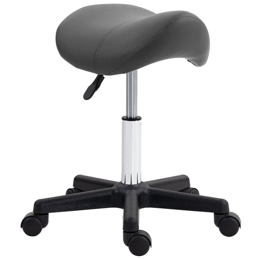 PURE Saddle Stool, PU Leather Adjustable Rolling Salon Chair with Steel Frame for Massage, Spa, Beauty and Tattoo, Grey