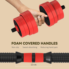 PURE 30kg Four-In-One Adjustable Weight Dumbbells Set, Barbell, Kettlebell, Push Up Stand - Red