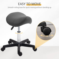 PURE Saddle Stool, PU Leather Adjustable Rolling Salon Chair with Steel Frame for Massage, Spa, Beauty and Tattoo, Grey