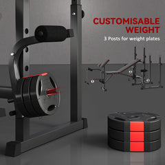 PURE Weight Bench with Two Barbell Racks, Leg Curl Machine, Preacher Curl Bench, Black