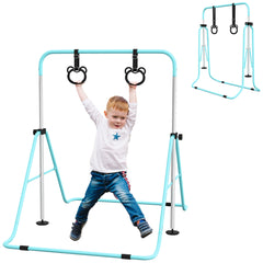 PURE Adjustable Height, Foldable Kids Gymnastics Bar w/ Non-slip Rubber Floor Rings, for 3+ Years, Green
