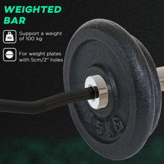 PURE Curl Bar with 30kg Weight Plates, Barbell Bar for 5cm Weight Plates, Home Gym Weight Lifting Bar, 120cm, 38kg