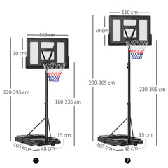 PURE 2.3-3.05m Basketball Hoop and Stand, with Weighted Base, Wheels, Black