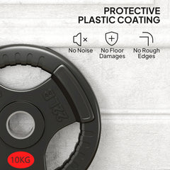 PURE Olympic Weight Plates, 2"/5cm Weight Disc Pair with Tri-Grips, 2 x 10kg Dumbbell Plates for Weightlifting and Strength Training Home Gym Fitness Workout, Black