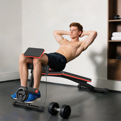 PURE Foldable Weight Bench, Adjustable Strength Training Sit Up Ab Bench, Incline/Decline, Red