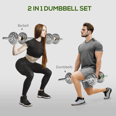 PURE 20kg 2-in-1 Barbell and Dumbbell Set, with Non-Slip Handle, for Weight Lifting, Training Home Gym