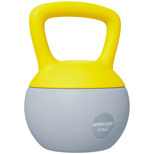 PURE 10KG Soft Kettlebell, Kettlebell with Non-Slip Handle for Home Gym, Weight Lifting, Strength Training, Yellow/Grey