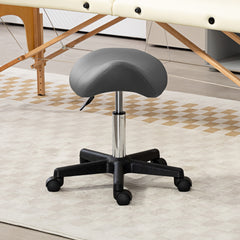 PURE Saddle Stool, PU Leather Adjustable Rolling Salon Chair with Steel Frame for Massage, Spa, Beauty and Tattoo, Grey
