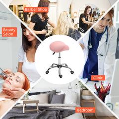 PURE Saddle Stool, Height Adjustable Salon Chair for Massage Spa, Faux Leather, Pink