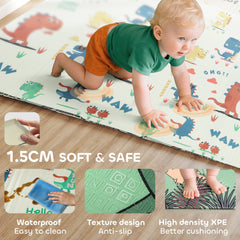 PURE Baby Play Mat, Double Sideded Foldable Kids Crawling Mat, Reversible & Waterproof, Dinosaur