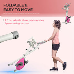 PURE Folding Exercise Bike, with Adjustable Magnetic Resistance, Seat Height - White and Pink