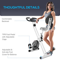 PURE Folding Exercise Bike, Fitness Bicycle Indoor Trainer, 8-Level Magnetic Resistance Adjustable, with LCD Monitor, Pulse Sensor, Grey