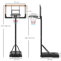 PURE Height Adjustable Basketball Stand Net Set System, Freestanding Basketball Hoop and Stand with Wheels, 182-213cm - Black