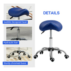 PURE Saddle Stool, Height Adjustable Salon Chair for Massage Spa, Faux Leather, Dark Blue