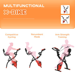 PURE 2-in-1 Folding Exercise Bike with 8-Level Magnetic Resistance, Arm Resistance Band, Pulse Sensor, Red