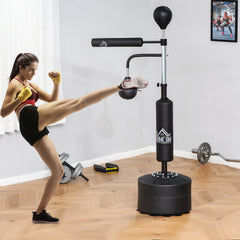 PURE 4-in-1 Boxing Punching Bag, Freestanding with 2 Speed Bals, 360° Reflex Bar, 160-230cm Adjustable Height, Black