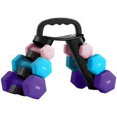 PURE Dumbbells Set with Storage Rack, 2 x 1kg, 2 x 3kg, 2 x 5kg, Pink