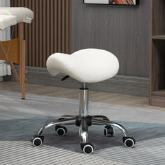 PURE Cosmetic Stool 360° Rotate Height Adjustable Salon Massage Spa Chair Hydraulic Rolling Faux Leather Saddle Stool, Cream