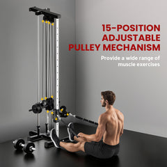 PURE Wall Mount Cable Machine, 15 Positions Adjustable Cable Crossover Machine Dual Pulley System for Home Gym