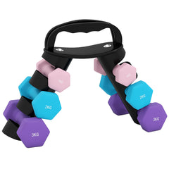 PURE Dumbbells Set with Storage Rack, 2 x 1kg, 2 x 2kg, 2 x 3kg, Pink