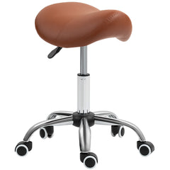 PURE Saddle Stool, Height Adjustable Salon Chair for Massage Spa, Faux Leather, Brown