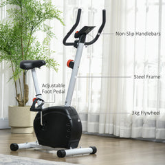 PURE Quiet Exercise Bike with 8-Level Magnetic Resistance and Heart Rate Sensor, for Home Gym, White and black