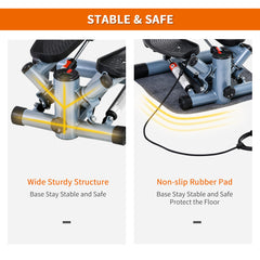 PURE Mini Stepper Step Machine with Resistance Bands and Cushion Mat for Leg Arm Full Body Training Fitness Stair Stepper