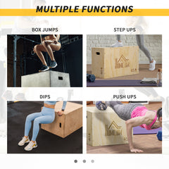 PURE 3-in-1 Wooden Plyo Box, Plyometric Jump Box with Handle Openings for Home Gym, Workout Training, Natural