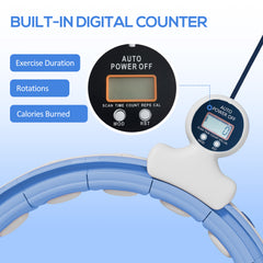 PURE Smart Weighted Hula Hoop, Massage Hula Ring w/ 16 Detachable Knots, 360° Auto-Rotating Ball, Digital Counter Light Blue